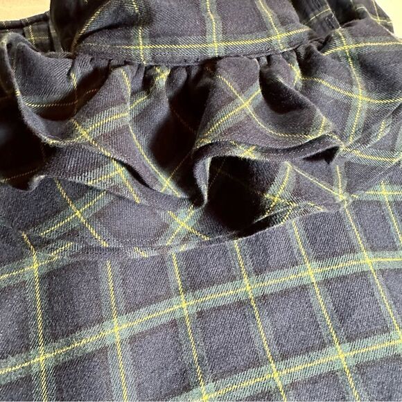 Ralph Lauren Navy Blue Multi Brushed Cotton Check Plaid Ruffle Pleat Blouse - Picture 14 of 16